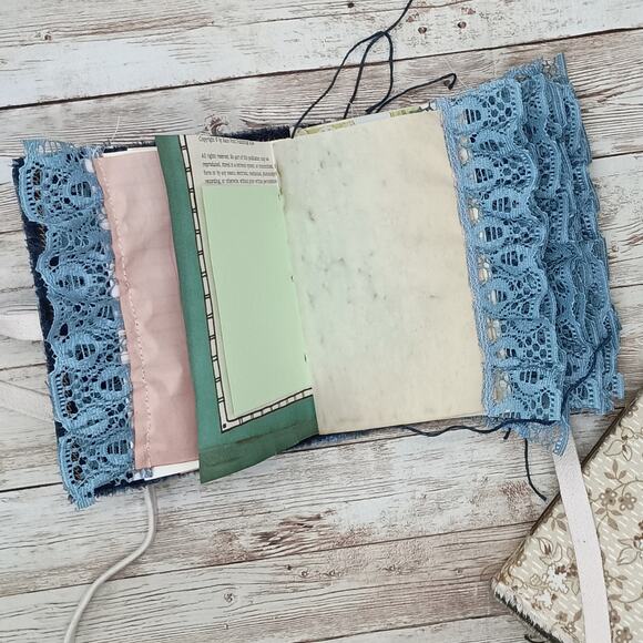 Small Blue Paisley and Beige Junk Journals, Chunky Handmade Recycled Journal - Picture 8 of 16